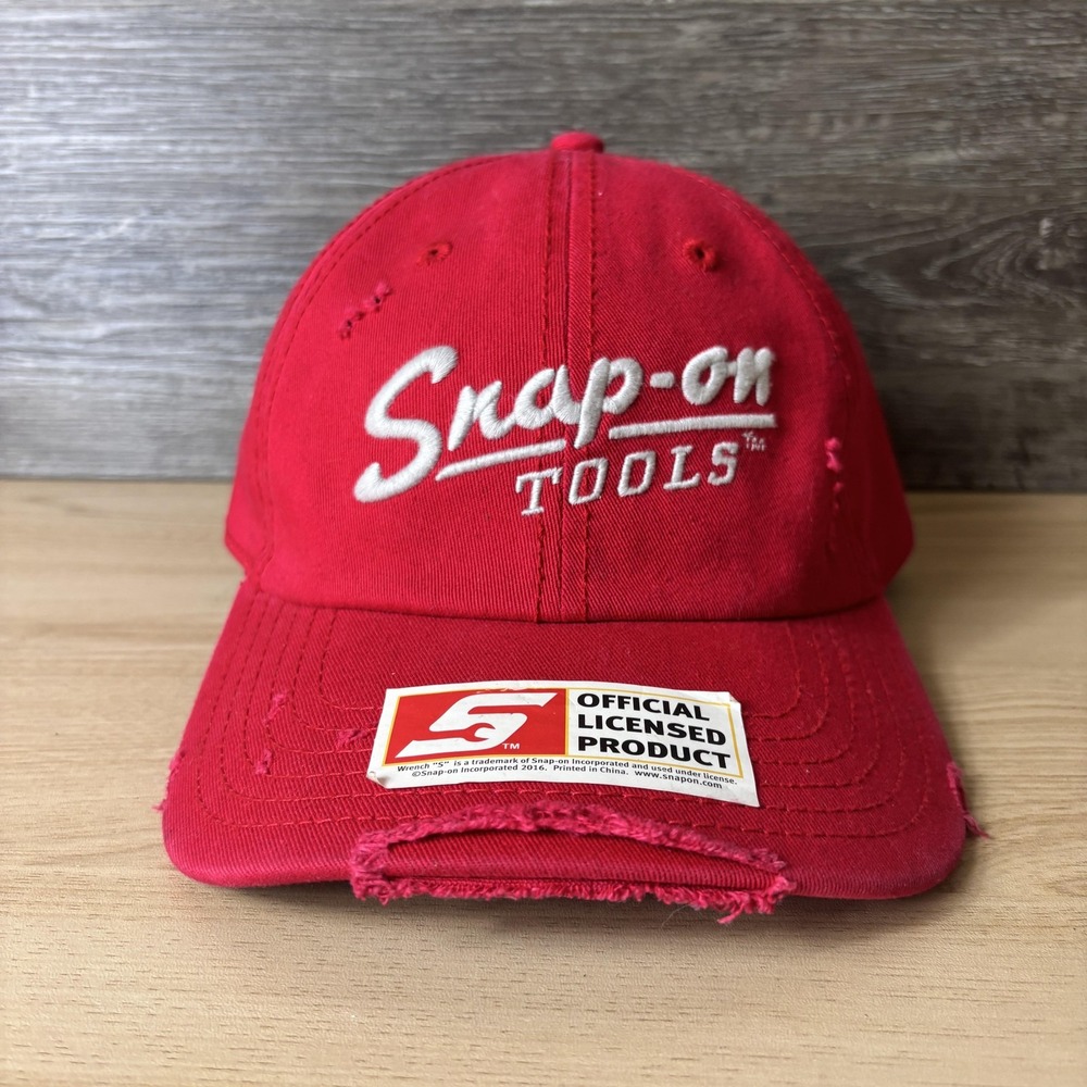 Snap-on Tools Hat Cap Strap Back Red Distressed Embroidered Promo Mens